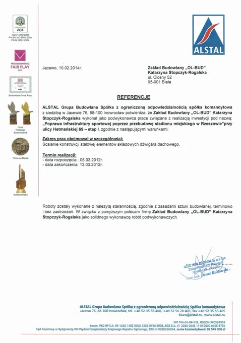 Podgląd listu referencyjnego ALSTAL